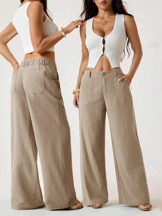 🥳2026 HOT SALE 50% OFF! 🥳💞50K+ SOLD!🌸Women's Cotton Linen Palazzo Pants Summer Flowy Wide Straight Leg Beach Trousers With Pocket Casual Solid Color Soft Elastic High Waist Lounge Pants