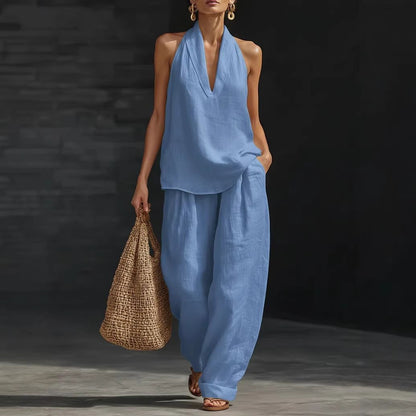 🏆Flash Sale⚡5K+ SOLD! Almost Gone💥Women's Halter Top & Wide-Leg Pants Set – Effortless Style for Beach & Brunch 👗☀️