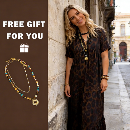 💖New arrival 50% OFF!💖WOMEN'S V-NECK LEOPARD PRINT MAXI DRESS With Free Necklace📿💎