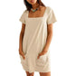 🎁Limited time 50% OFF⏳Women's Casual Square Neck Pocket Short Sleeve Dress with Pockets