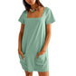 🎁Limited time 50% OFF⏳Women's Casual Square Neck Pocket Short Sleeve Dress with Pockets