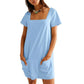 🎁Limited time 50% OFF⏳Women's Casual Square Neck Pocket Short Sleeve Dress with Pockets