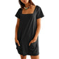 🎁Limited time 50% OFF⏳Women's Casual Square Neck Pocket Short Sleeve Dress with Pockets