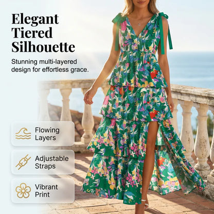 💜Spring Hot Sale 50% OFF!!🌿🌸Women's Floral V-Neck Tiered Ruffle Dress