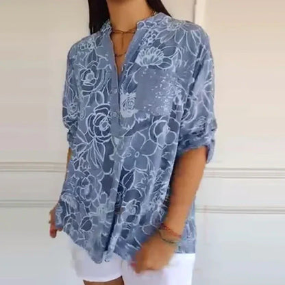 🥳2026 HOT SALE🥳💞50K+ SOLD!👵🌸 50% OFF! V-Neck Button-Down Printed Blouse🕊️✨