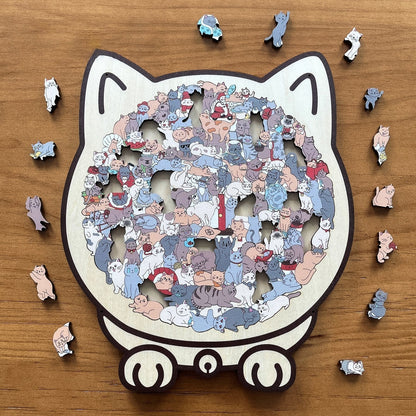 🎅Christmas Sale 50% OFF🐱135-PCS Morandi-Colored Cat Shaped Wooden Jigsaw Puzzle🎁