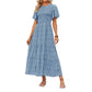 ⏳Limited-time 50% discount!!💞👗 Women's 2026 Summer Casual Floral Print Short Flutter Sleeve Crew Neck Smocked High Waist Flowy Maxi Dress