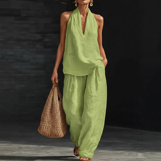 🏆Flash Sale⚡5K+ SOLD! Almost Gone💥Women's Halter Top & Wide-Leg Pants Set – Effortless Style for Beach & Brunch 👗☀️