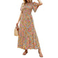 ⏳Limited-time 50% discount!!💞👗 Women's 2026 Summer Casual Floral Print Short Flutter Sleeve Crew Neck Smocked High Waist Flowy Maxi Dress