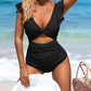 ⛱️Last Day 49% OFF👗Flattering Ruched Backless One-Piece Swimsuit with Elegant Ruffle Sleeves – Tummy Control & Confidence