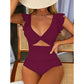 ⛱️Last Day 49% OFF👗Flattering Ruched Backless One-Piece Swimsuit with Elegant Ruffle Sleeves – Tummy Control & Confidence