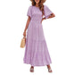 ⏳Limited-time 50% discount!!💞👗 Women's 2026 Summer Casual Floral Print Short Flutter Sleeve Crew Neck Smocked High Waist Flowy Maxi Dress