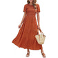 ⏳Limited-time 50% discount!!💞👗 Women's 2026 Summer Casual Floral Print Short Flutter Sleeve Crew Neck Smocked High Waist Flowy Maxi Dress