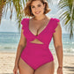 ⛱️Last Day 49% OFF👗Flattering Ruched Backless One-Piece Swimsuit with Elegant Ruffle Sleeves – Tummy Control & Confidence