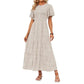 ⏳Limited-time 50% discount!!💞👗 Women's 2026 Summer Casual Floral Print Short Flutter Sleeve Crew Neck Smocked High Waist Flowy Maxi Dress