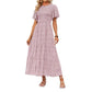 ⏳Limited-time 50% discount!!💞👗 Women's 2026 Summer Casual Floral Print Short Flutter Sleeve Crew Neck Smocked High Waist Flowy Maxi Dress