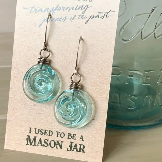 🔥Early Christmas Sale 50% OFF🎁Recycled Glass Spiral Earrings: Upcycled Mason Jar Dangles