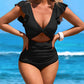 ⛱️Last Day 49% OFF👗Flattering Ruched Backless One-Piece Swimsuit with Elegant Ruffle Sleeves – Tummy Control & Confidence