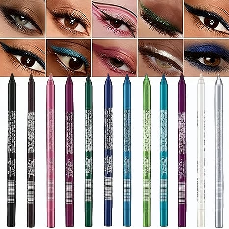 💧14-Pack Waterproof Colored Gel Eyeliner Pencil – Metallic & Shimmer Finishes, Smudge-Proof（Pencil sharpener color is random）