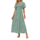 ⏳Limited-time 50% discount!!💞👗 Women's 2026 Summer Casual Floral Print Short Flutter Sleeve Crew Neck Smocked High Waist Flowy Maxi Dress