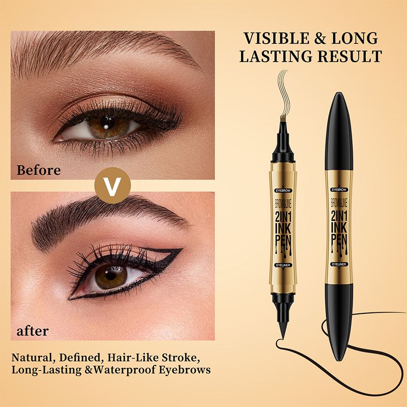 2-in-1 Waterproof Magic 4-fork Eyebrow Pen & Eyeliner-10
