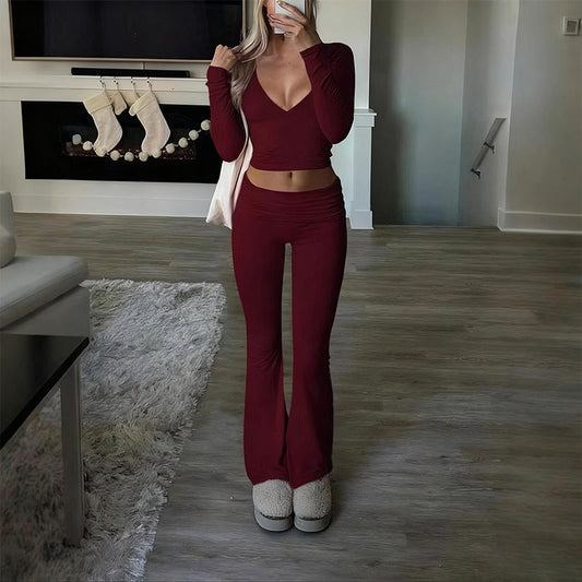 🎁Buy 2 Get 10% Off🎁Women's 2-Piece Long Sleeve Crop Top & Flare Pants Set