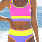 👙Last Day Sale 49% OFF💃Color Block Patchwork Sporty 3-Piece Bikini Set - High Waisted & Tummy Control Swimsuit👙🌈