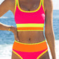 👙Last Day Sale 49% OFF💃Color Block Patchwork Sporty 3-Piece Bikini Set - High Waisted & Tummy Control Swimsuit👙🌈