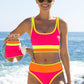 👙Last Day Sale 49% OFF💃Color Block Patchwork Sporty 3-Piece Bikini Set - High Waisted & Tummy Control Swimsuit👙🌈