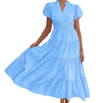 ⏰Hot Sale 50% OFF🎉Women's Casual Ruffle V-Neck Smocked Waist Midi Dress