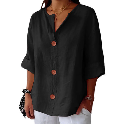 🎉🛍️Hot Promotion 50% OFF💃Women's Loose V-Neck Top with Buttons and 3/4 Sleeves