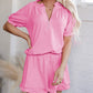 🔥LAST DAY SALE - 49% OFF🎁 Women's 2-Piece Outfits Zip T-Shirt & Frill Hem Shorts