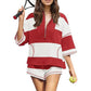 🌴Summer Specials 60% Off💗Women’s Striped Half Zip Tops ＆ Shorts Two-Piece Set