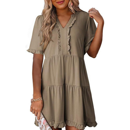 🔥2026 Summer New-🌈Women's Ruffle Trim V-Neck Tiered Dress
