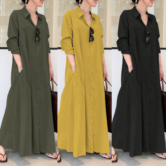 🥳2026 HOT SALE 50% OFF! 🥳💞50K+ SOLD!🌸✨ Long Solid Color Long Sleeve Dress – Minimalist Design, Soft Fabric & Perfect for a Clean Everyday Look 🌸
