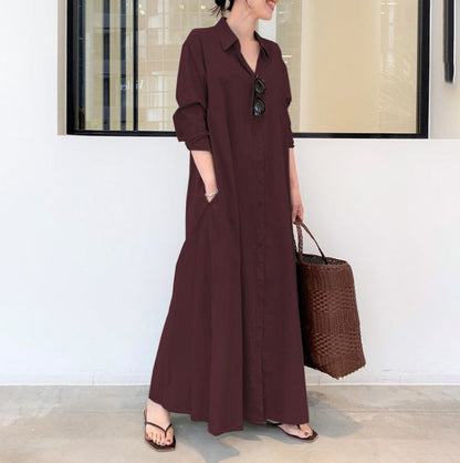 🥳2026 HOT SALE 50% OFF! 🥳💞50K+ SOLD!🌸✨ Long Solid Color Long Sleeve Dress – Minimalist Design, Soft Fabric & Perfect for a Clean Everyday Look 🌸