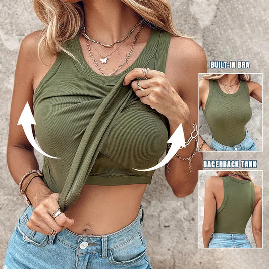 💖Last Day Special Price ￡10.99!!💖Ribbed Stretchy Tank Top with Shelf Bra