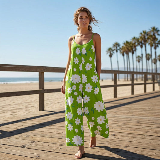 📢📢40% OFF !! ⏰Women's Floral Print Wide Leg Jumpsuit – Relaxed Fit, Side Pockets & Breathable – Plus Sizes Available ✨