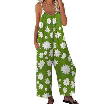 📢📢40% OFF !! ⏰Women's Floral Print Wide Leg Jumpsuit – Relaxed Fit, Side Pockets & Breathable – Plus Sizes Available ✨